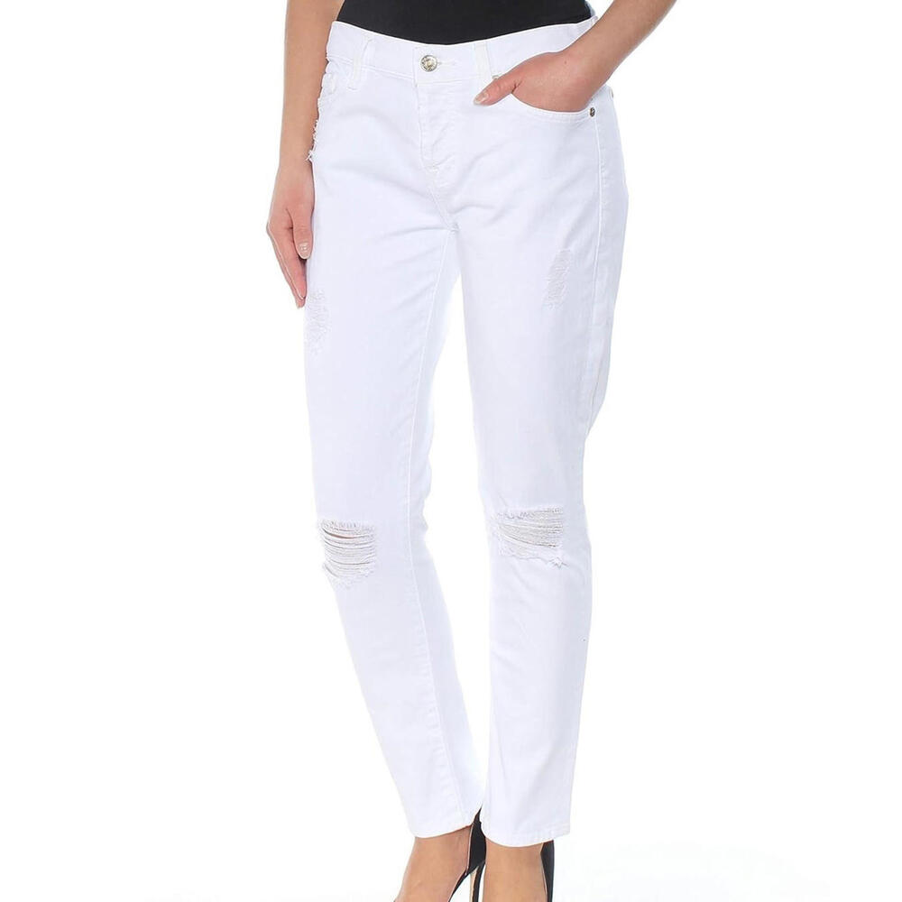 7 FOR ALL MANKIND JOSEFINA White Boyfriend Size 25 Distressed Knees Ankle length